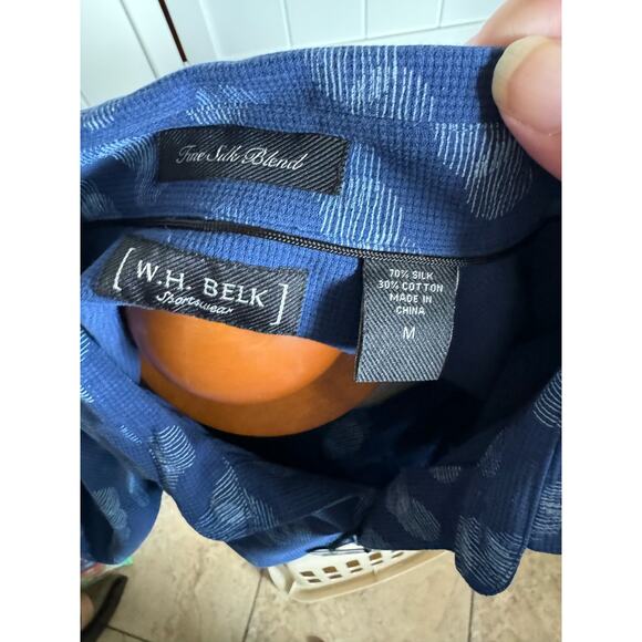 W.H. Belk Mens Shirt Sz M Blue Silk Dotted Short Sleeve Casual Shirt NEW - Picture 7 of 7